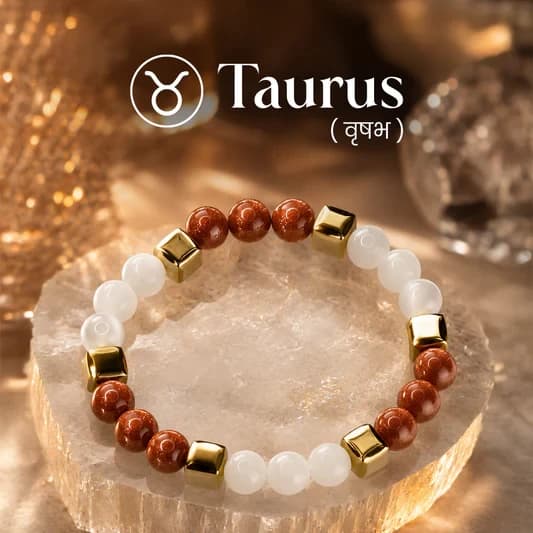 Moonstone & Goldstone Zodiac Band – Taurus