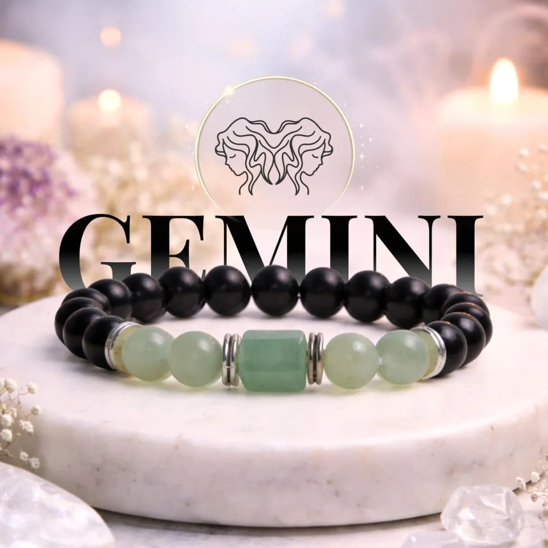 Aventurine & Rose Quartz Zodiac Band – Gemini (मिथुन राशि)